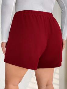 SHEIN CURVE+ 加大码纯色分叉短裙，情人节，玫瑰，爱心，波点，爱心，嘴唇，丘比特，3D花朵 - 紅色 - 查看 3