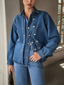 Selenza Women's Casual Commuter Double-Breasted Denim Jacket - Blue - View 1
