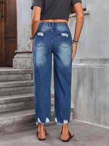 EMERY ROSE Women's Casual Everyday Washed Distressed Straight Leg Jeans Ripped Jeans Distressed Jeans Ripped Women Jeans Boyfriend Jeans Women Baggy Jeans - Blue - View 2