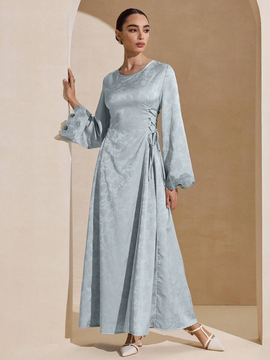 Graceveil Đầm xòe eo bằng vải jacquard thanh lịch dành cho nữ - Màu xanh lam - Xem 1