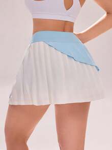 Sovereign Charm Casual Versatile Contrast Color Pleated 2 In 1 With Storage Pocket Yoga Sports Skorts - Multicolor - View 2