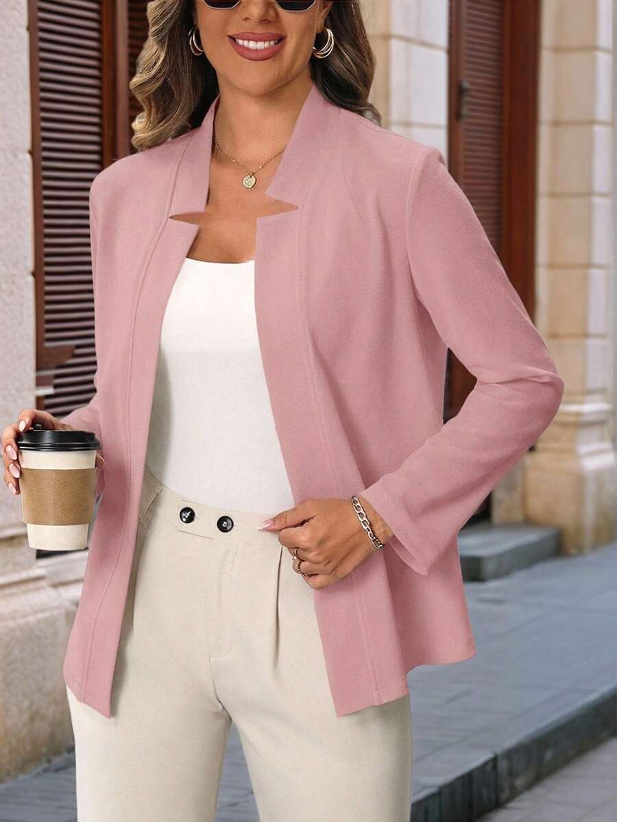 EMERY ROSE 女士黑色长袖修身西装外套 秋季女装 - 藕粉色 - 查看 1