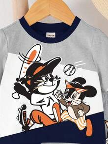 男婴休闲卡通图案圆领短袖T恤短裤套装（2件），适合夏季穿着 - 彩色 - 查看 5