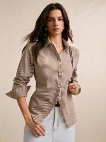 Poéselle 女士休闲通勤条纹露背系带衬衫 - 彩色 - 查看 6