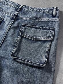 ROMWE MEN Men's Casual Washed Denim Cargo Shorts - Blue - View 6