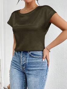 Firerie Blusa de satén con mangas de murciélago de unicolor para mujer - Marrón - Ver 6