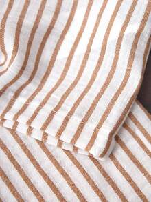 2pcs/Set Boys' Casual Striped Half-Placket Shirt Outfit, Suitable For Daily, Vacation, School And Various Occasions - Khaki - View 6