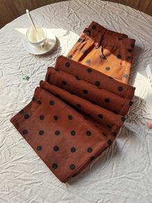 Comfortcana Women's Polka Dot Print Slant Pocket Casual Versatile Jeans - Brown - View 3