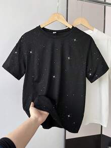 青少年（男童）休闲暗黑街头风亮片短袖T恤，春夏款 - 黑色 - 查看 3