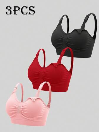 Moonlight & Mama 3pcs/Set Women's Seamless Minimalist Solid Color Comfortable High-Quality Maternity Bras, High Cost-Effective