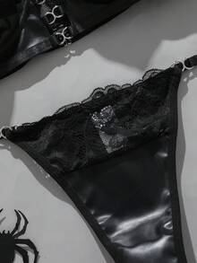 AltCore 大码女士性感内衣套装，细钢圈文胸和丁字裤两件套 - 黑色 - 查看 8