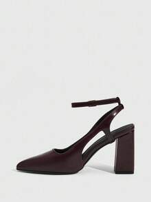 CUCCOO SZL Women's Pointed Toe Buckle Design Fashionable Elegant High Heels - Burgundy - View 4