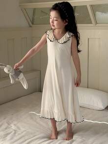 DAZY 少女荷叶边下摆休闲家居服连衣裙 - 米色 - 查看 7