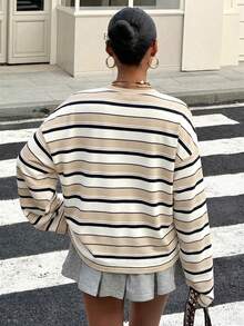 Muchica 女士休闲撞色条纹长袖T恤，春秋季 - 彩色 - 查看 2