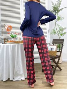 Conjunto de pijama para mujer con corona de corazón de pareja, cuadros y contraste de colores para el Día de San Valentín - Multicolor - Ver 2