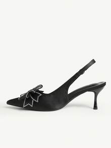 CUCCOO CHICEST Escarpins à bout pointu pour femmes ornés de fleurs, talons moyens. Élégants, doux et romantiques talons hauts en satin rose pâle. Chaussures de soirée pour le thé de l'après-midi, les rendez-vous, les fêtes, le Nouvel An, le Printemps - Noir - Voir 4