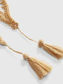 ROMWE Women's Vacation Style Beach Fringe Crochet Cover-Up & Skirt Set - Khaki - View 3