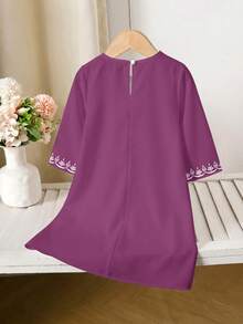 SHEIN Elegant Vintage Distinctive Dignified Young Girls' Kaftan Robe, Arabic Style Patterned Long Robe Suitable For Celebrations, Daily Wear, And Outings, Happy Holidays - Multicolor - View 4