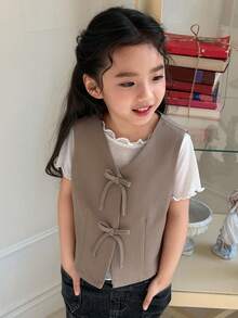 DAZY 女童（小号）无袖薄款背心外套 - 卡其色 - 查看 5