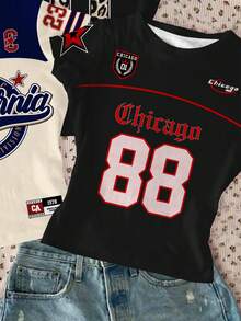 Bộ 3 áo thun nữ tuổi teen phong cách tối giản, ôm sát, cổ tròn, tay ngắn, phối màu, in số, kiểu dáng đường phố, năng động, màu đen, xanh navy, thoải mái, thích hợp mặc nhiều lớp mùa thu, thời trang cho nữ tuổi teen, trang phục thường ngày, áo thun in số thể thao, thích hợp đi học, áo thun in số kiểu áo đấu, áo thun phối màu. - Nhiều màu - Xem 5