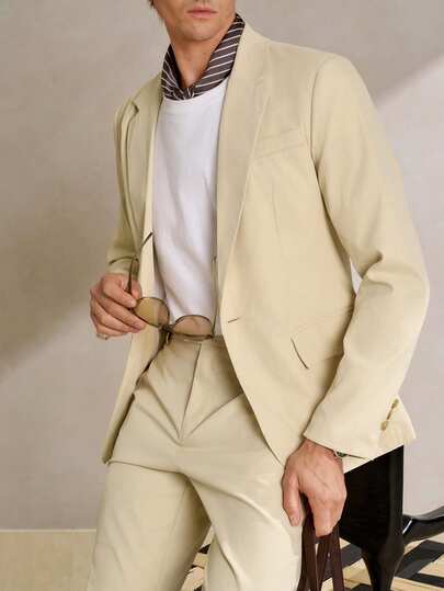 Manfinity CityGents 男士休闲通勤翻领西装外套和裤子套装，秋季款