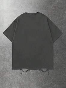 ROMWE MEN 男士街头时尚印花做旧短袖T恤 - 灰色 - 查看 2