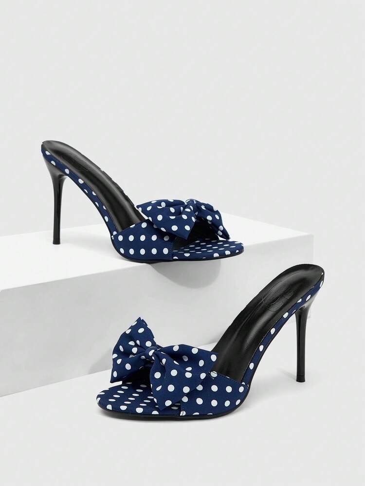 CUCCOO SZL A Pair Of Polka Dot Bow High-Heeled Sandals Sandals, The Style Is Retro Sweet Cool Style, The Details Are Decorated With A Large Area Of Black And White Polka Dot Bow, With A Stiletto High-Heeled Design, Which Has The Function Of Fashion And Modifying Leg Lines; Suitable For Women Who Pursue Individuality And Like Retro Style, Can Be Used For Parties, Dates And Other Scenes That Need To Enhance The Sense Of Style. Prom Heels