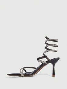 CUCCOO SZL Women Fashionable Rhinestone Decor Pointed Toe Stiletto Heeled Sandals Prom Heels Summer Shoes - Brown - View 9