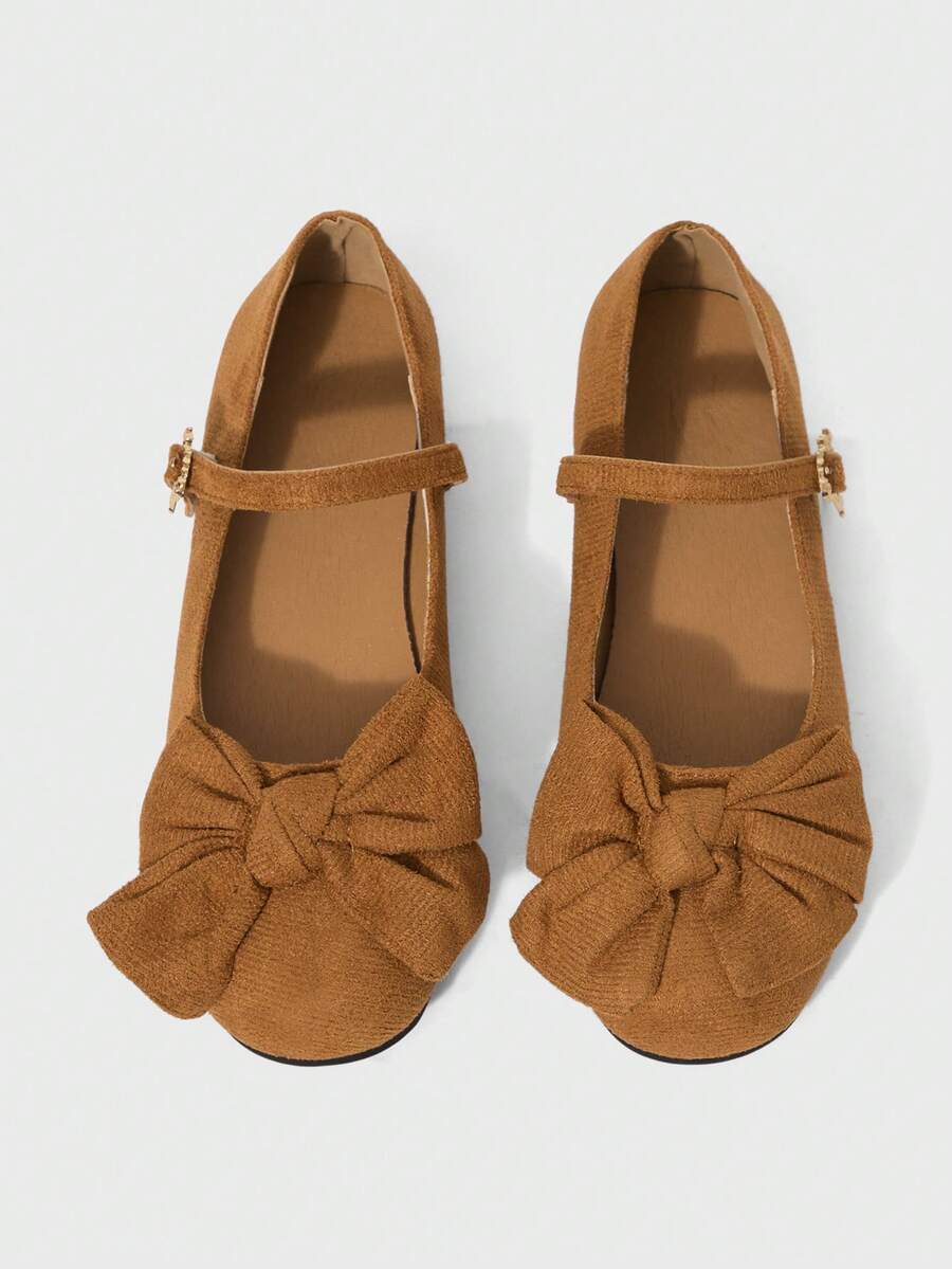 ROMWE Kawaii Women's Fashionable & Sweet Bow Decor Flats For Christmas Valentine's Day - Yellow brown suede - View 1