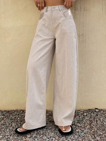 DAZY Women's Contrast Color Pocket Decor Loose Straight Leg Casual Jeans