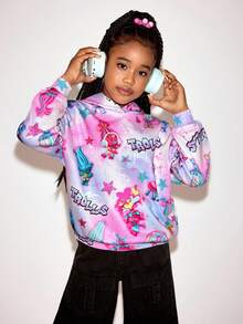 SHEIN Trolls Tween Girl Casual Letter Graphic Sweatshirt, Autumn - Pink - View 3