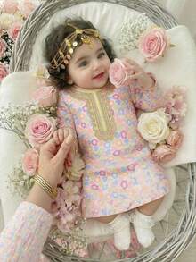 SHEIN 女童复古花卉蕾丝边长袖连衣裙，秋季 - 彩色 - 查看 1