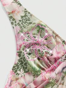 ROMWE Y2K Retro Sexy Draped Neck Rhinestone Embellished Pink Camisole For Women - Green - View 4