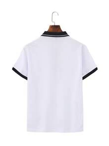 Manfinity Mode 男士撞色滚边纽扣刺绣休闲百搭短袖Polo衫 - 白色 - 查看 2