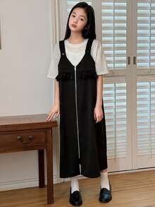 DAZY Tween Girls Black Loose Straight Long Jumper Dress - Black - View 3