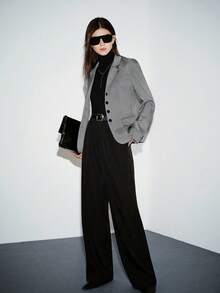 Lumivelle 女士极简单排扣翻领西装外套 - 灰色 - 查看 5