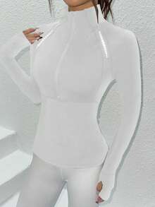 SHEIN With My Calm 纯色拉链合身立领长袖运动衫