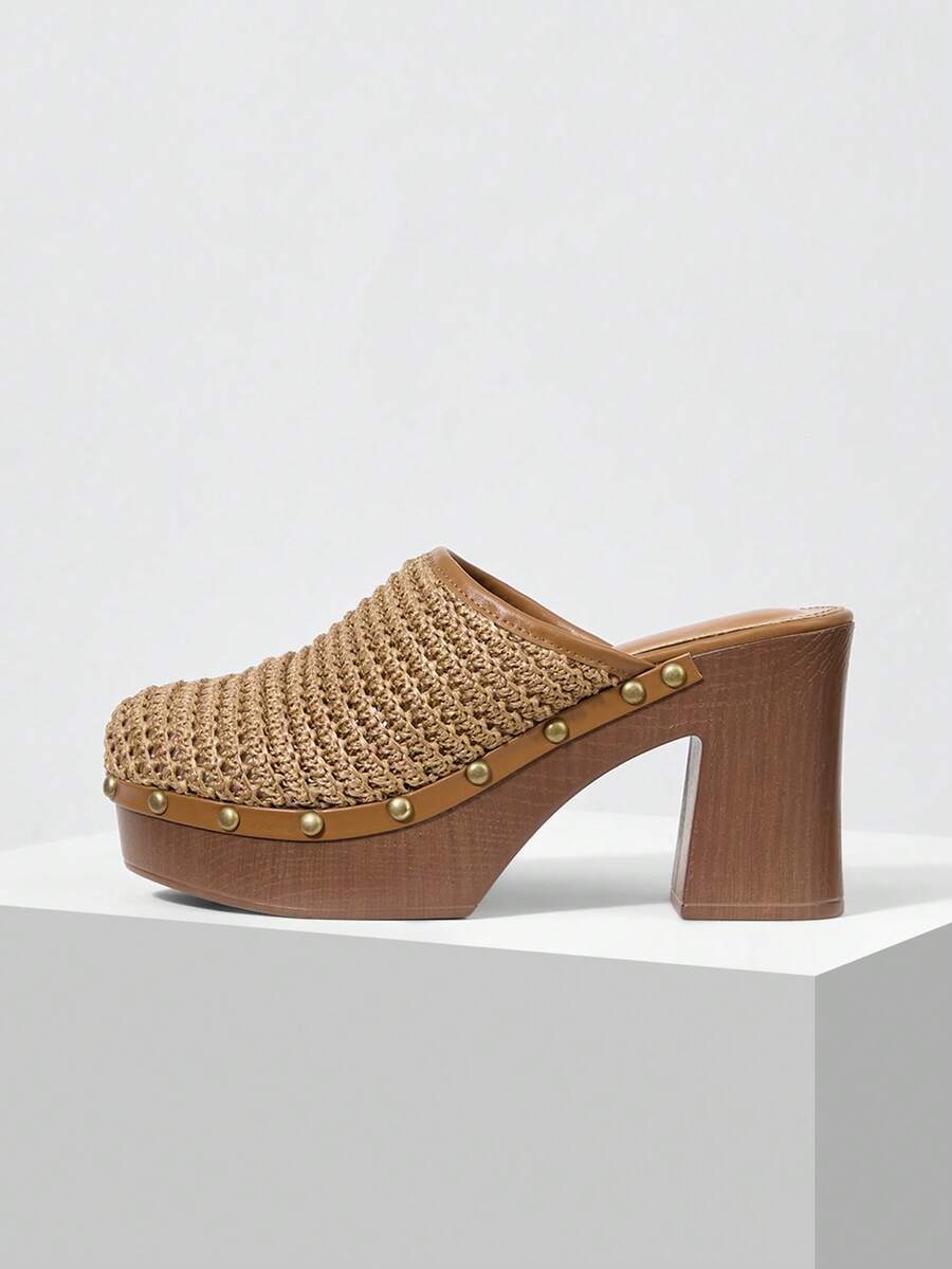 MOTF GIÀY CAO GÓT ĐÍNH ĐÁ VÀ DÉP XĂNG ĐẾ CHO NỮ - Màu be - Xem 2