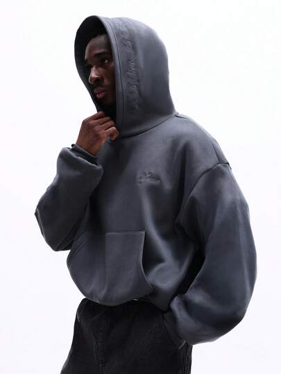  Bluza z kapturem SUMWON z haftem i kieszenią pośrodku, luźna, oversize'owa, z kapturem zapewniająca codzienny komfort i styl, gładka