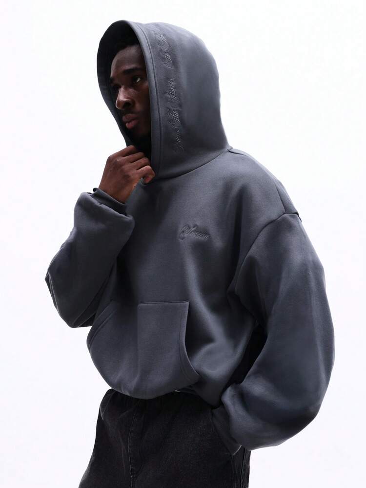 Embroidered Crop Hoodie With Centre Pocket