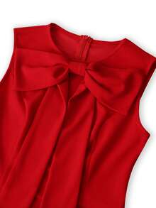 SHEIN Franclia 红色无袖夸张蝴蝶结装饰收腰优雅连衣裙 - 紅色 - 查看 3