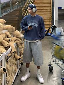 DAZY 男士字母印花圆领短款套头卫衣，海军蓝，春秋季 - 藏蓝色 - 查看 7