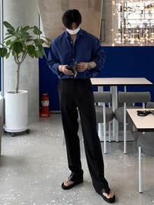 DAZY Pantalones formales negros sólidos para hombres, adecuados para ir al trabajo, primavera - Negro - Ver 5