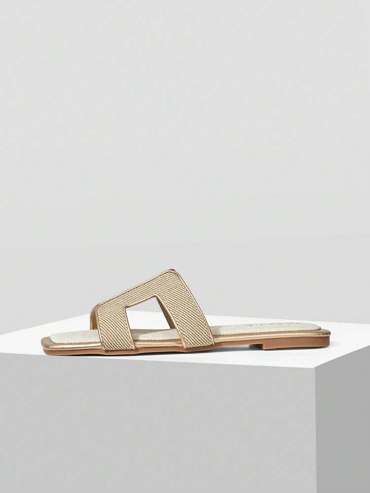 WOMEN CASUAL AND SIMPLE SUMMER CONTRAST BINDING HOLLOW OUT SQUARE TOE FLAT SANDALS, FOR NEW YEAR HOLIDAY, SPRING SHOES SPRING BREAK EASTER SPRING SHOES SUMMER SHOES