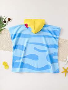 SHEIN Young Girl Casual Mermaid Print Hooded Cover Up