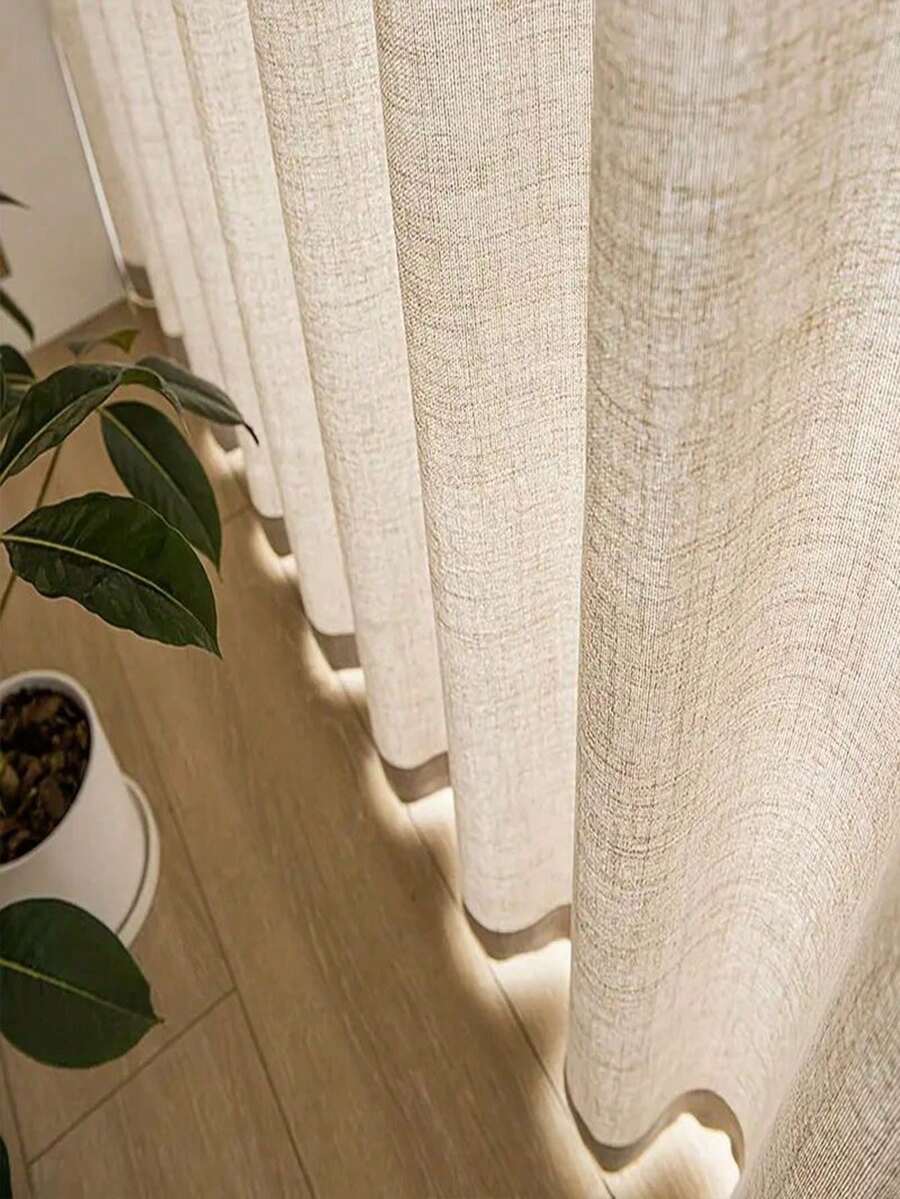 1 pieza Cortina de gasa de lino moderno - Estilo de lino japonés, diseño de bolsillo para varilla, adecuado para sala de estar y dormitorio - Cortina traslúcida y con filtro de luz, cortina de sala de estar, cortina de dormitorio (peso de tela 160g) - Beis - Ver 1