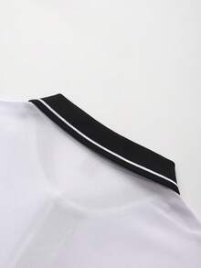 Manfinity Mode 男士撞色滚边纽扣刺绣休闲百搭短袖Polo衫 - 白色 - 查看 5