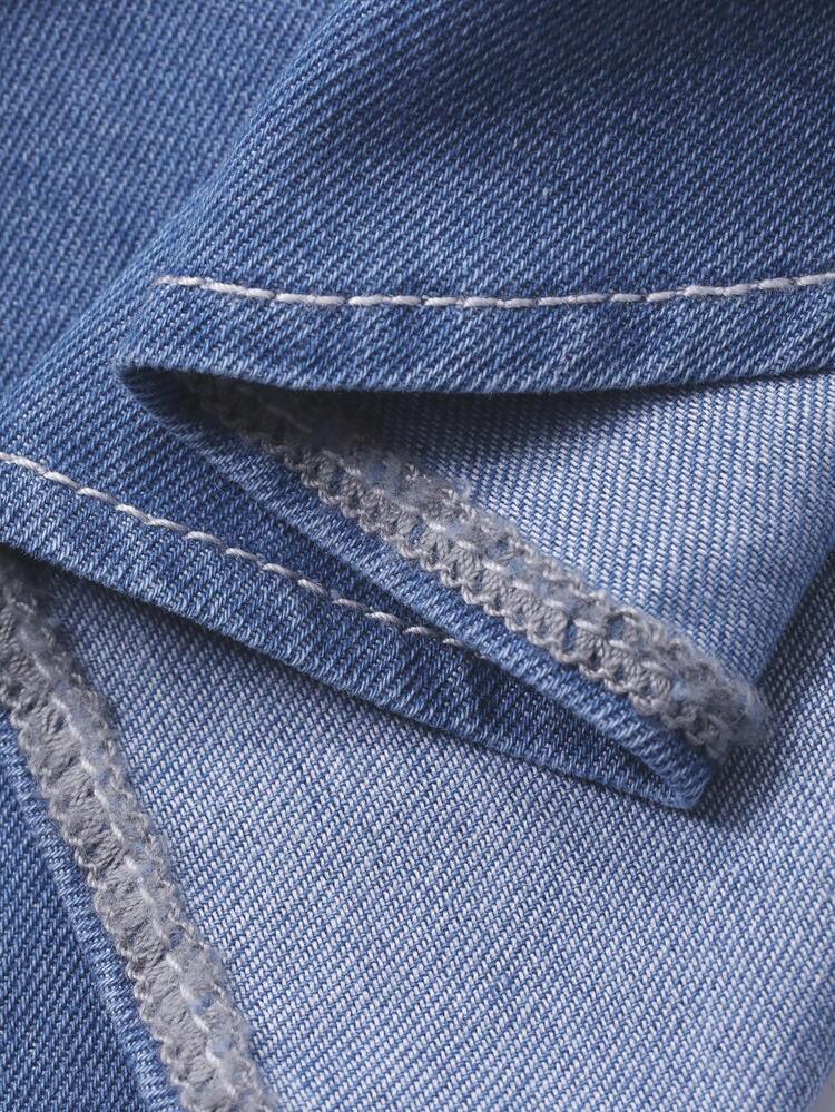 Tween Girls Round Neck Short Sleeve Denim Top Summer