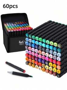 酒精马克笔，24/48/60/80/120色双头永久性艺术马克笔，成人适用，可用于着色、插画、素描，酒精基马克笔，适用于书籍绘画、卡片制作，圣诞节、情人节、生日礼物，以及充满惊喜的礼物 - 彩色 - 查看 10