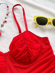 Soleia 女士浪漫度假红色网纱休闲约会之夜情人节下午茶海滩游轮度假城市度假音乐节派对波西米亚风嬉皮西部风连衣裙，室内外皆宜，适合所有季节、日常通勤、情人节、圣诞节、新年等场合。 - 紅色 - 查看 3